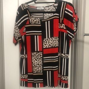 Calvin Klein red leopard black knit shirt